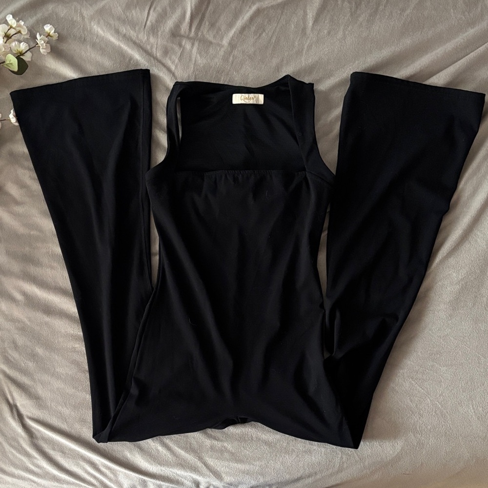 qinsen women’s sleeveless square neck flare legging jumpsuit